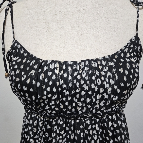 Black And White Leopard Print Tiered Dress Sleeveless Metallic Threading Medium - Picture 2 of 16
